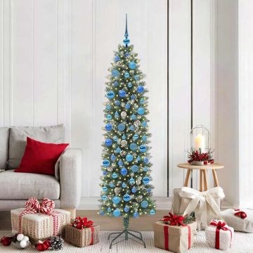 Albero di Natale Artificiale Sottile Verde e Bianco 180 cm