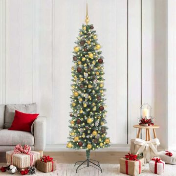 Albero di Natale Artificiale Sottile Verde e Bianco 210 cm