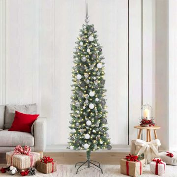Albero di Natale Artificiale Sottile Verde e Bianco 210 cm