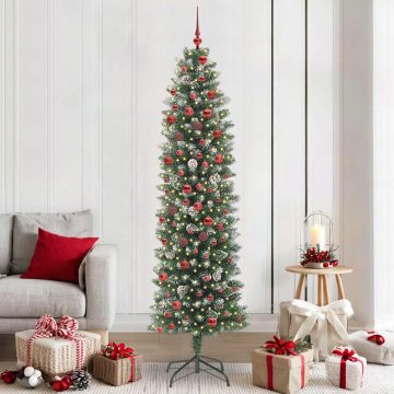 Albero di Natale Artificiale Sottile Verde e Bianco 210 cm