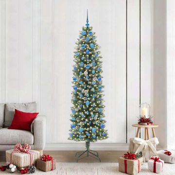 Albero di Natale Artificiale Sottile Verde e Bianco 210 cm