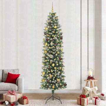 Albero di Natale Artificiale Sottile Verde e Bianco 240 cm