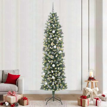 Albero di Natale Artificiale Sottile Verde e Bianco 240 cm