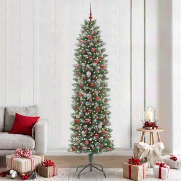 Albero di Natale Artificiale Sottile Verde e Bianco 240 cm