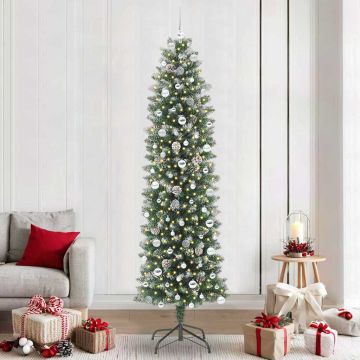 Albero di Natale Artificiale Sottile Verde e Bianco 240 cm