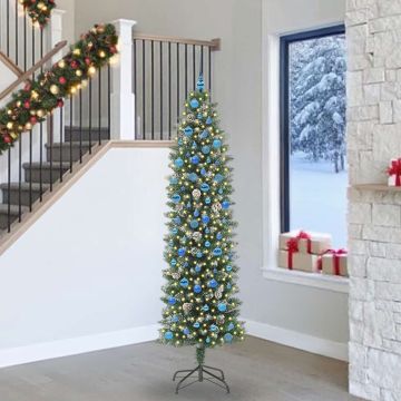 Albero di Natale Artificiale Sottile Verde e Bianco 240 cm