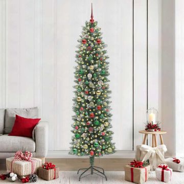 Albero di Natale Artificiale Sottile Verde e Bianco 240 cm