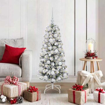 Albero di Natale Artificiale con Rami Pieghevoli Verde e Bianco