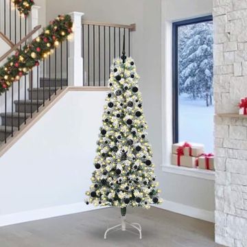 Albero di Natale Artificiale con Rami Pieghevoli Verde e Bianco