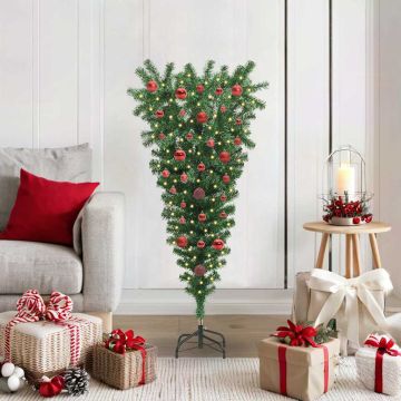 Albero di Natale artificiale pre-illuminato capovolto con set di palline