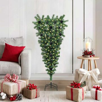 Albero di Natale artificiale pre-illuminato capovolto con set di palline