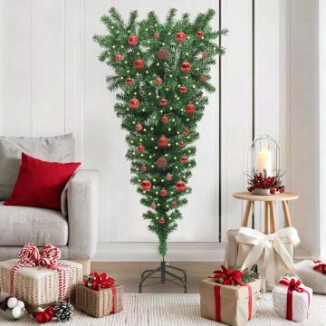 Albero di Natale artificiale pre-illuminato rovesciato con set di palline