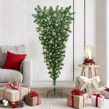 Albero di Natale artificiale pre-illuminato rovesciato con set di palline
