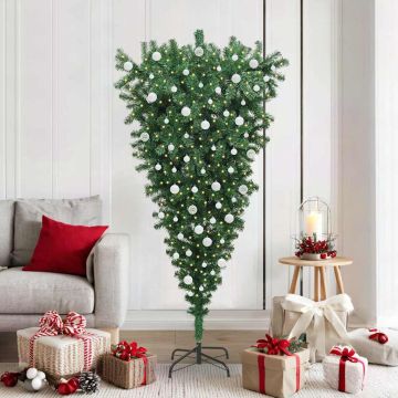 Albero di Natale Artificiale Pre-illuminato Capovolto con Set di Palline