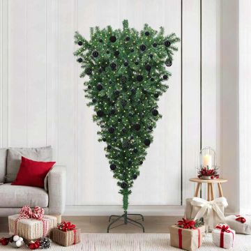 Albero di Natale artificiale preilluminato capovolto con set di palline