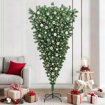 Albero di Natale artificiale preilluminao capovolto con set di palline