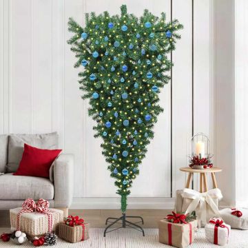 Albero di Natale Artificiale Pre-illuminato Capovolto con Set di Palline