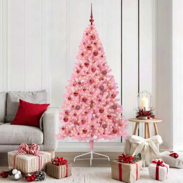 Albero di Natale artificiale con luci integrate Rosa 180 cm PVC