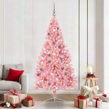 Albero di Natale artificiale con luci integrate Rosa 210 cm PVC