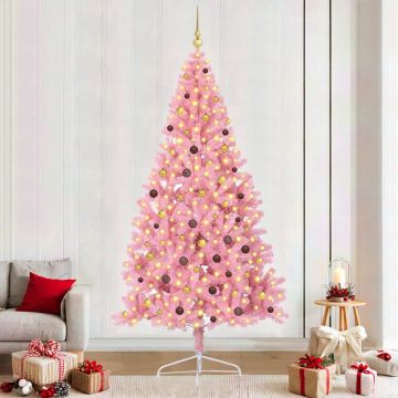 Albero di Natale artificiale con luci integrate Rosa 240 cm PVC