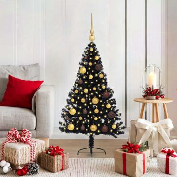 Albero di Natale artificiale con luci integrate Nero 120 cm PVC