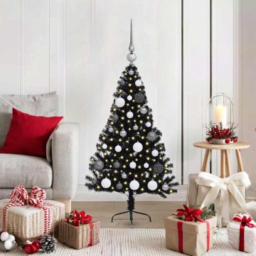 Albero di Natale artificiale con luci integrate Nero 120 cm PVC