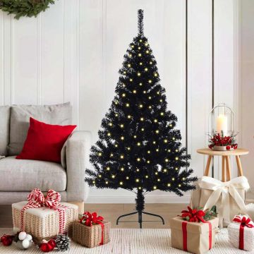 Albero di Natale artificiale con luci integrate Nero 150 cm PVC