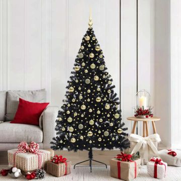 Albero di Natale artificiale con luci integrate Nero 180 cm PVC