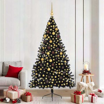 Albero di Natale artificiale con luci integrate Nero 210 cm PVC