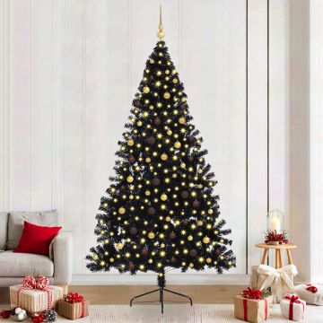 Albero di Natale artificiale con luci integrate Nero 240 cm PVC