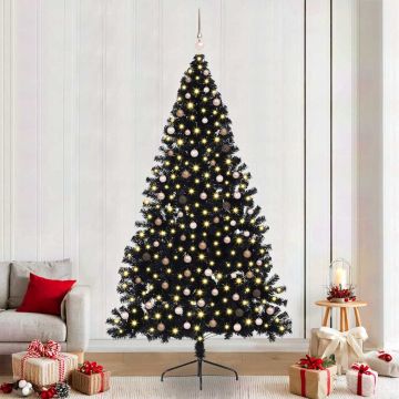 Albero di Natale artificiale con luci integrate Nero 240 cm PVC