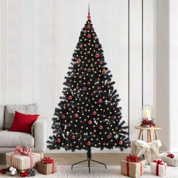 Albero di Natale artificiale con luci integrate Nero 240 cm PVC