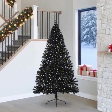 Albero di Natale artificiale con luci integrate Nero 240 cm PVC