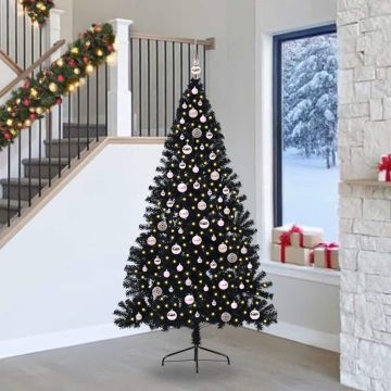 Albero di Natale artificiale con luci integrate Nero 240 cm PVC