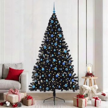 Albero di Natale artificiale con luci integrate Nero 240 cm PVC