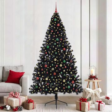 Albero di Natale artificiale con luci integrate Nero 240 cm PVC