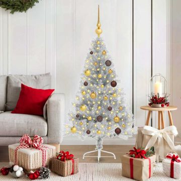 Albero di Natale artificiale con luci integrate Argento 150 cm
