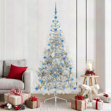 Albero di Natale artificiale con luci integrate Argento 210 cm