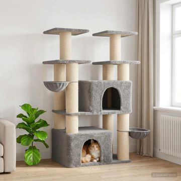 Albero per gatti con pali per graffiare in sisal Grigio Chiaro