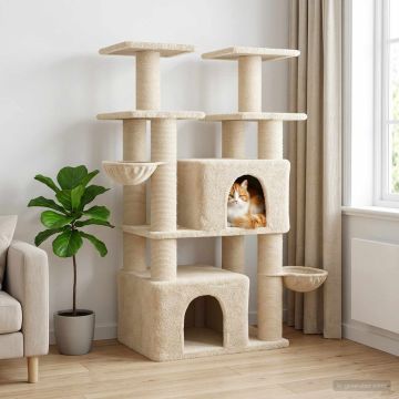Albero per gatti con pali per graffiare in sisal Crema 147 cm