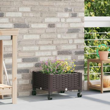 Vaso da Giardino con Ruote Marrone 40 x 40 x 29 cm PP