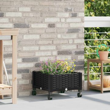 Vaso da Giardino con Ruote Nero 40 x 40 x 29 cm PP