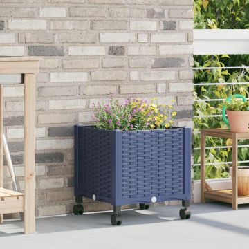 Vaso da Giardino con Ruote Blu Grigio 40 x 40 x 48 cm PP