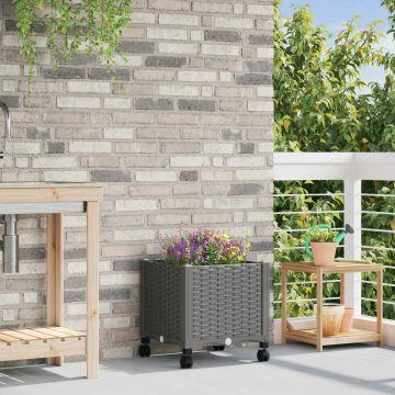 Vaso da Giardino con Ruote Grigio Chiaro 40 x 40 x 48 cm PP