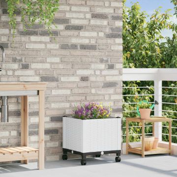 Vaso da Giardino con Ruote Bianco 40 x 40 x 48 cm PP