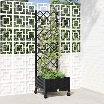 Vaso da giardino con grigliato e ruote Nero 40 x 40 x 131,5 cm