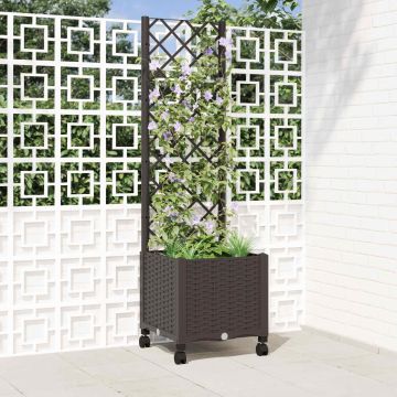 Vaso da giardino con grigliato e ruote Marrone 40 x 40 x 146 cm