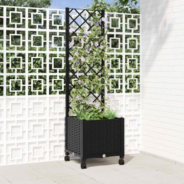 Vaso da giardino con grigliato e ruote Nero 40 x 40 x 146 cm PP