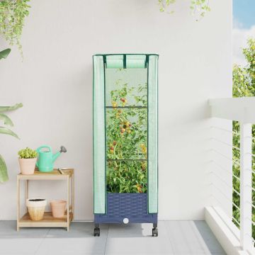 Vaso da Giardino con Copertura per Serra e Ruote Blu Grigio PP