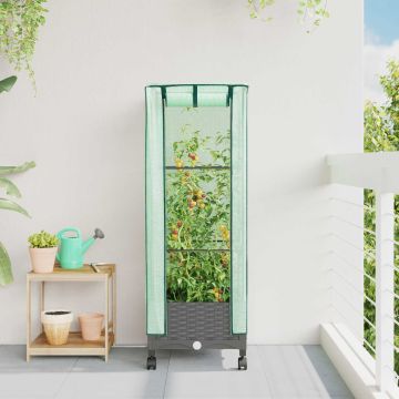 Vaso da Giardino con Copertura per Serra e Ruote Grigio Chiaro